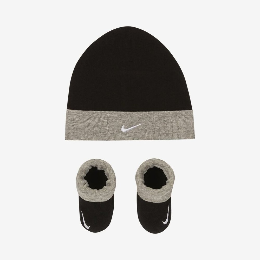 Baby Nike Black Beanie Hat Booties Set